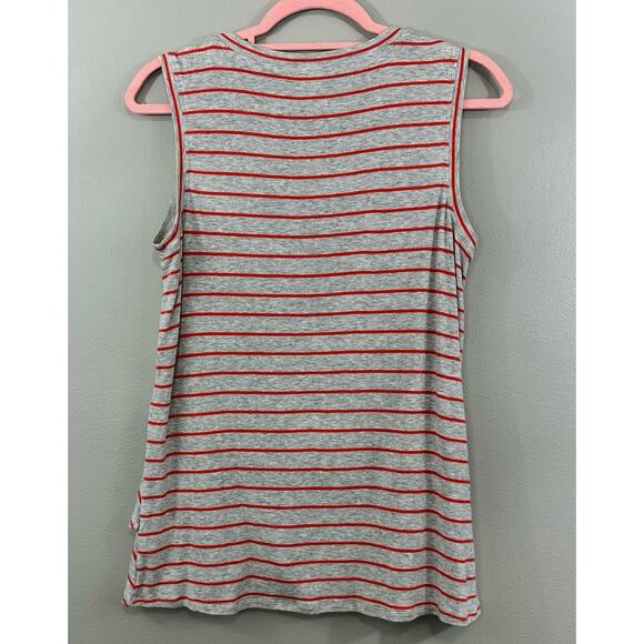 CAbi 5331 Ruffle Tank Gray Orange Striped Asymmetric Hem Sleeveless Top Sz S - Picture 3 of 7